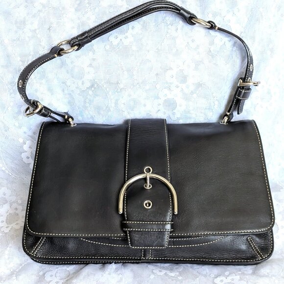 COACH Vintage Y2K 9741 Black Leather Stitch Buckle Soho Flap